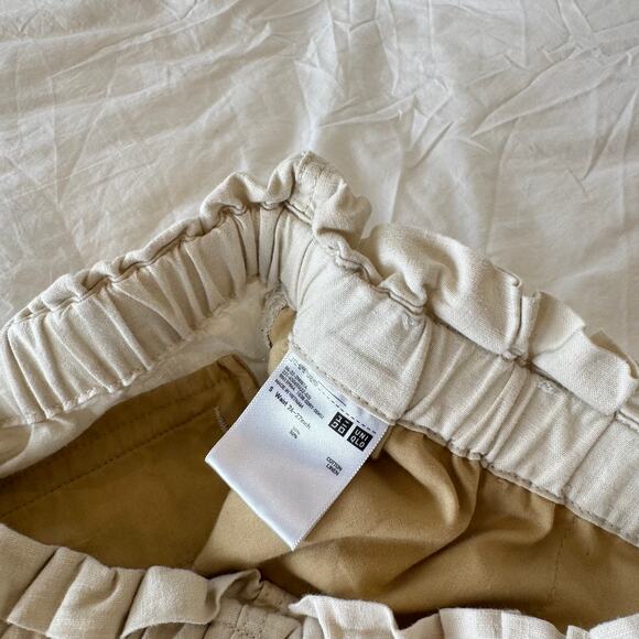 Uniqlo Paper Bag Waist Pull-On Shorts Cream Size S High Rise Casual Lightweight - Picture 2 of 4